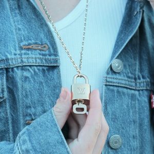 Louis Vuitton Lock and Key Gold Necklace Authentic